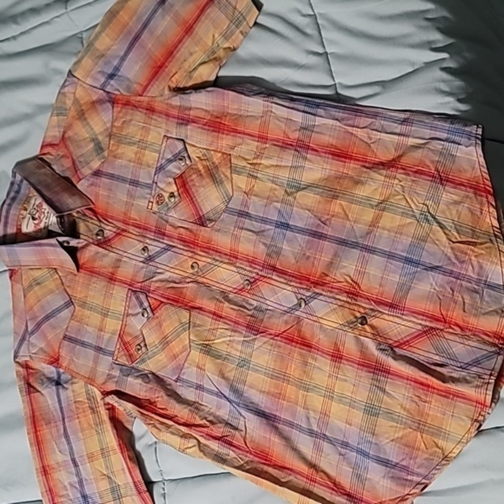 Wrangler American Cowboys Rainbow‎ Plaid Pearl Snapp SS Button-down Men's M